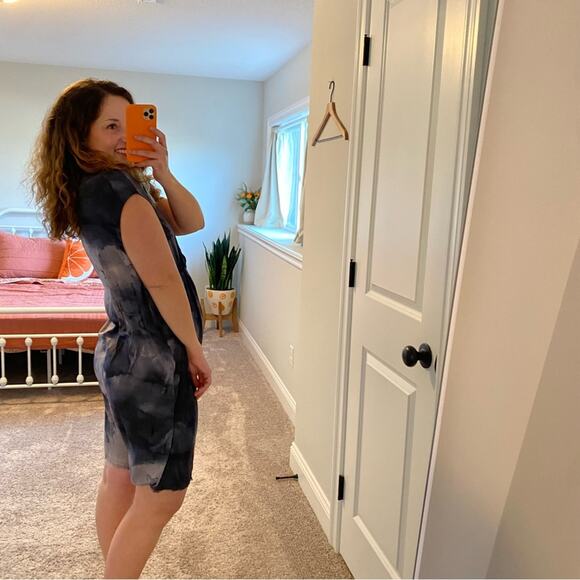 NWT Grade & Gather Blue Gray Splatter Mini Dress S/M - Picture 3 of 14